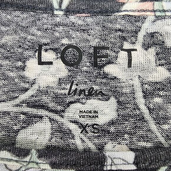 LOFT Womens Top Size XS 100% Linen Floral Short Flutter Sleeve Blue Round Neck - Picture 7 of 9